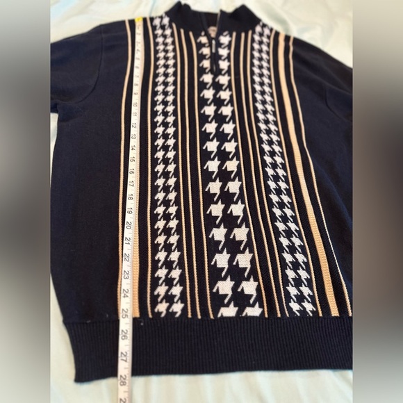 Stacy Adams Men’s XL Full Zip Large Hounds Tooth Mock Collar Preppy Sweater. - Picture 4 of 13